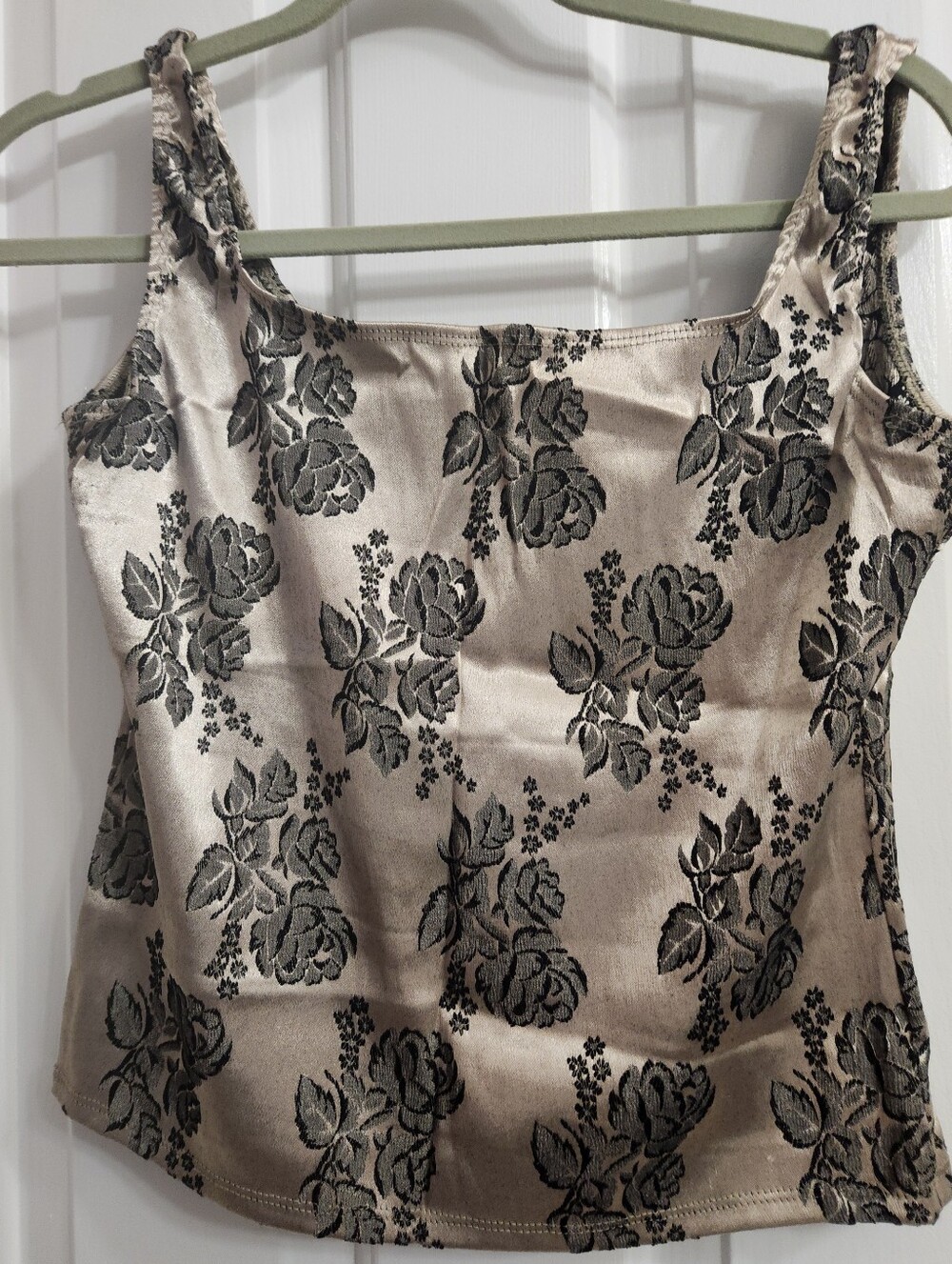 NWOT Vintage Floral Brocade Square Neck Tank Top Gold/Black - Large - Picture 2 of 5